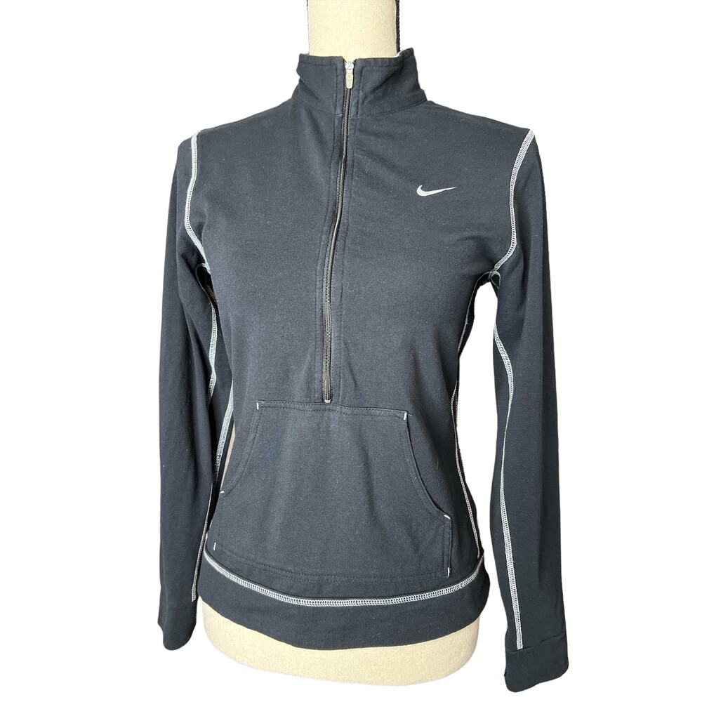 Nike Women's Activewear Jacket in Black w/White Detail Partial Zipper Size S